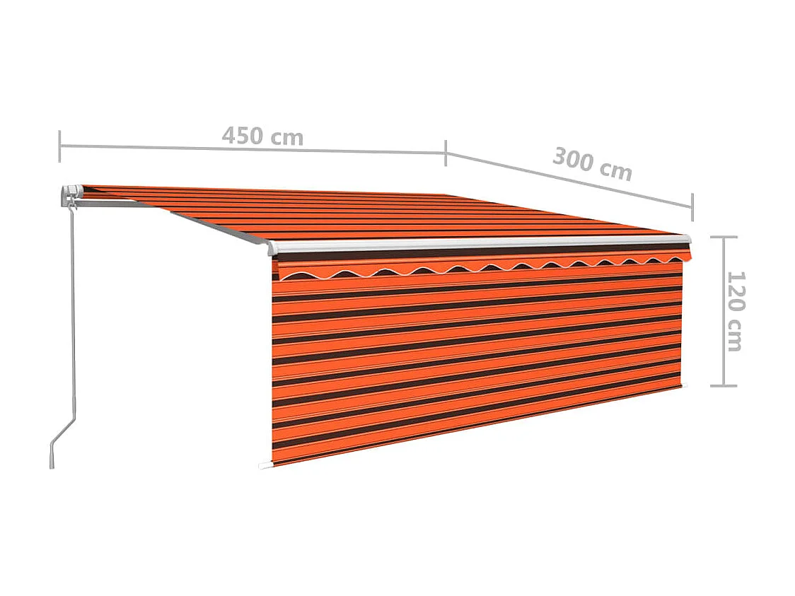 Toldo retráctil manual con persiana y LED naranja/marrón 4,5x3m