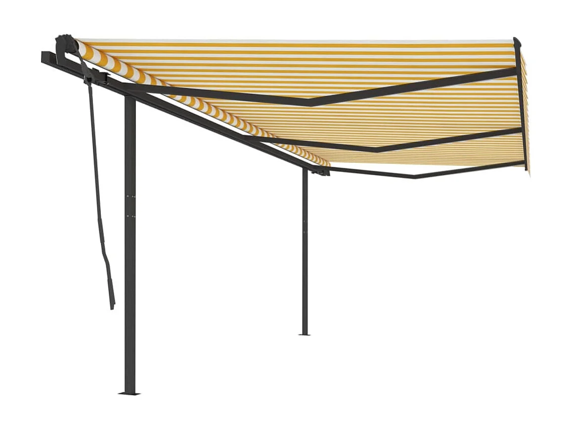 Auvent manuel rétractable avec poteaux 6x3,5 m Jaune et blanc