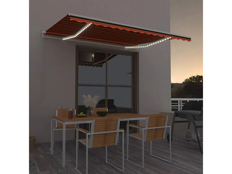 Toldo retrátil manual com LED 400x300 cm laranja e castanho