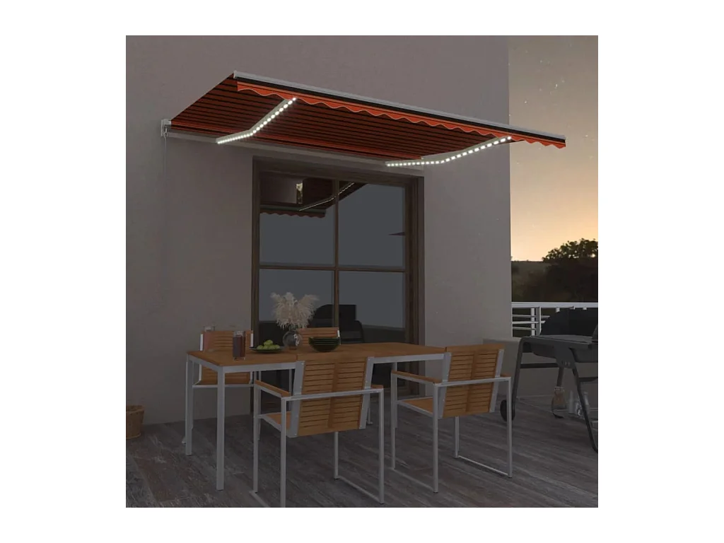 Markise Manuell Einziehbar mit LED 400x300 cm Orange und Braun