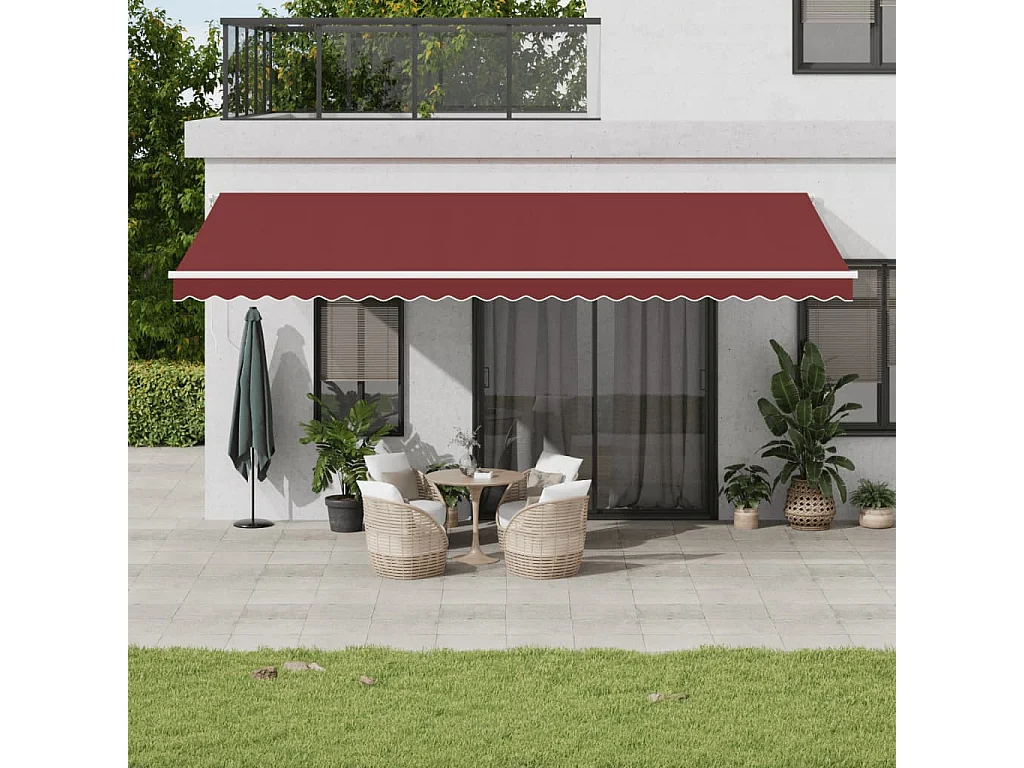Auvent manuel rétractable avec LED bordeaux 600x350 cm
