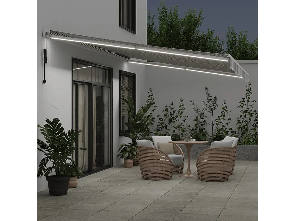 Tenda Retrattile Automatica LED Antracite e Bianco 600x350 cm