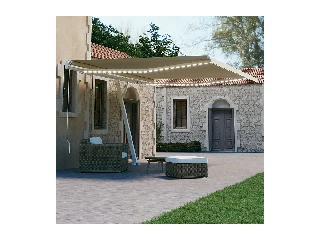 Auvent manuel rétractable avec LED 400x300 cm Crème