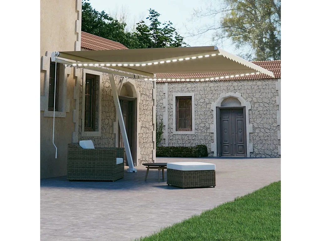 Tenda da Sole Retrattile Manuale con LED 400x300 cm Crema
