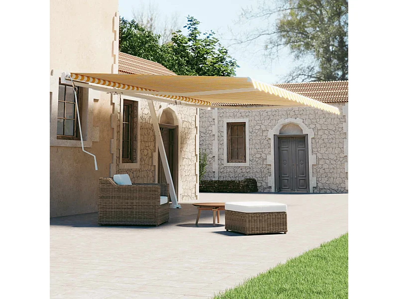 Tenda da Sole Autoportante Manuale 600x300 cm Gialla Bianca