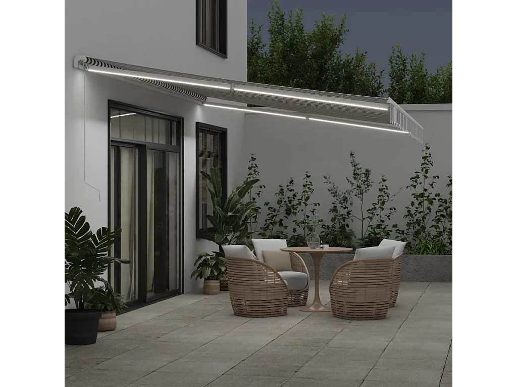 Tenda Retrattile Manuale con LED Antracite/ Bianco 500x300 cm