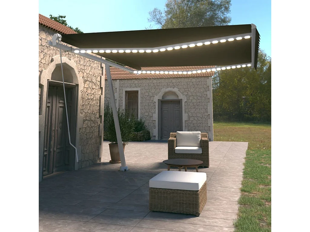 Toldo retrátil manual com LED 450x350 cm antracite