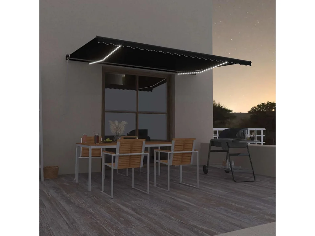 Tenda da Sole Retrattile Manuale con LED 500x350 cm Antracite
