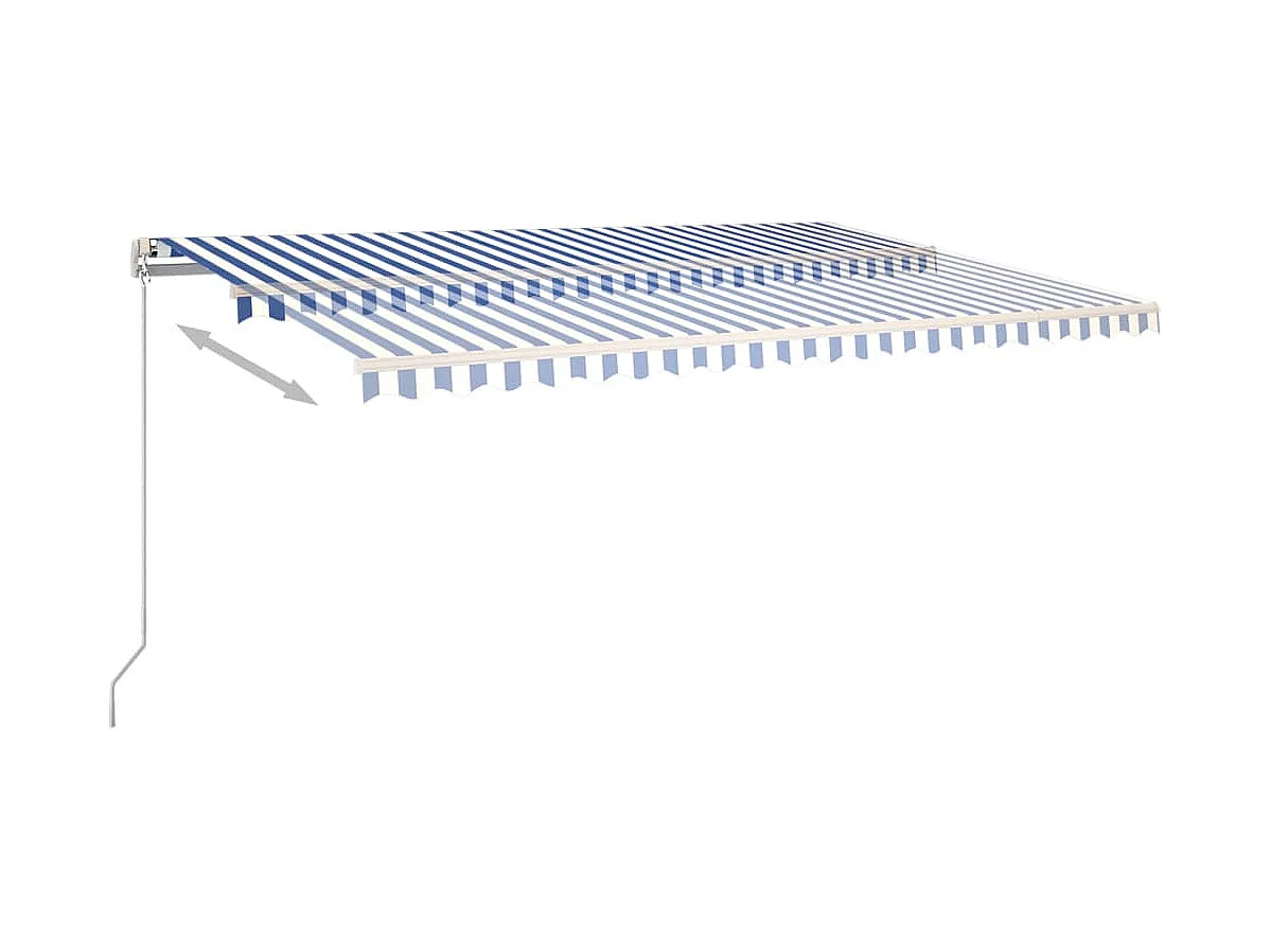 Auvent automatique capteur de vent et LED 5x3 m Bleu et blanc