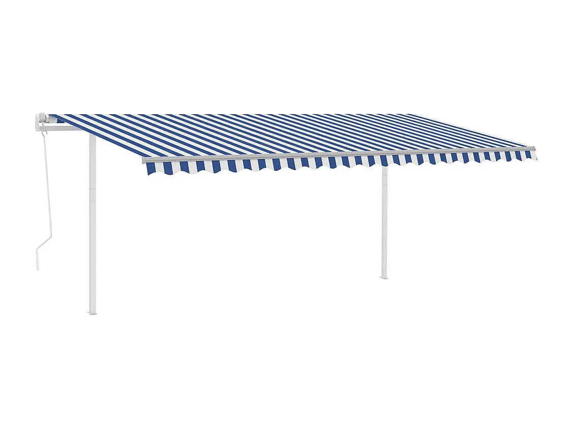 Auvent automatique capteur de vent et LED 5x3 m Bleu et blanc