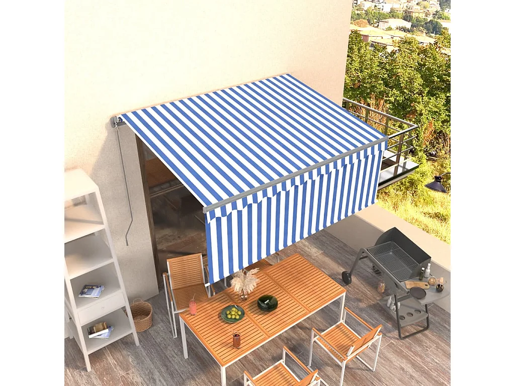 Luifel handmatig uittrekbaar met rolgordijn 3,5x2,5 m blauw wit