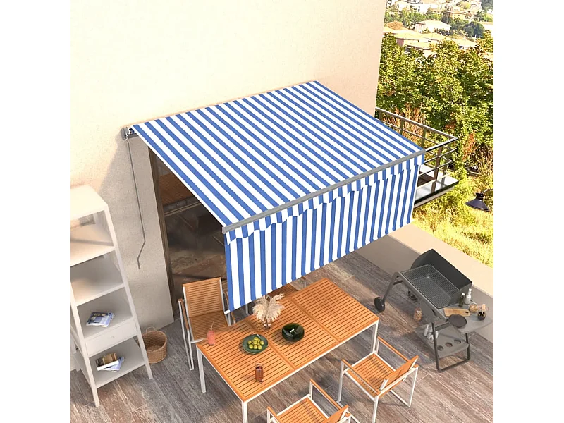 Luifel handmatig uittrekbaar met rolgordijn 3,5x2,5 m blauw wit