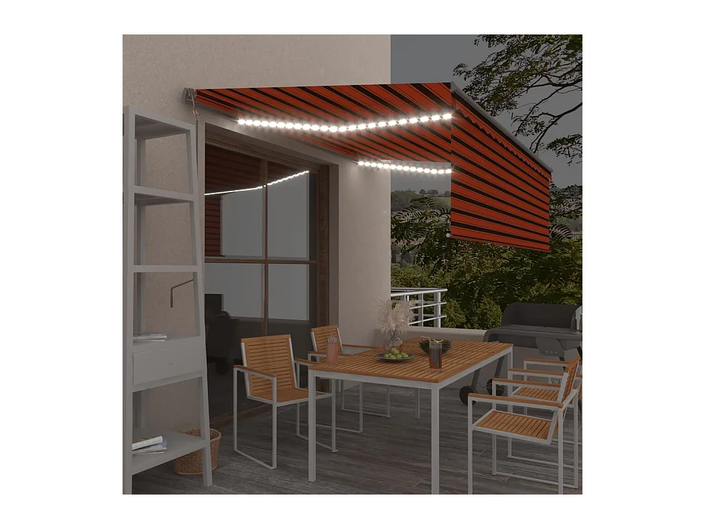 Luifel met rolgordijn, LED en windsensor 4,5x3 m oranje bruin