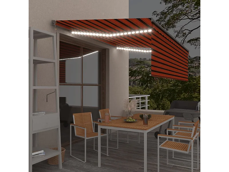 Toldo autom. LED e sensor de vento 4,5x3 m laranja e castanho