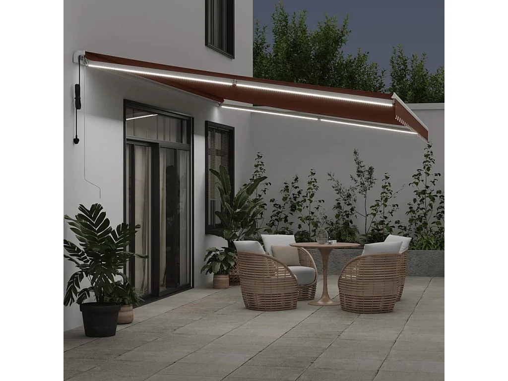 Auvent rétractable automatique avec LED marron 600x300 cm