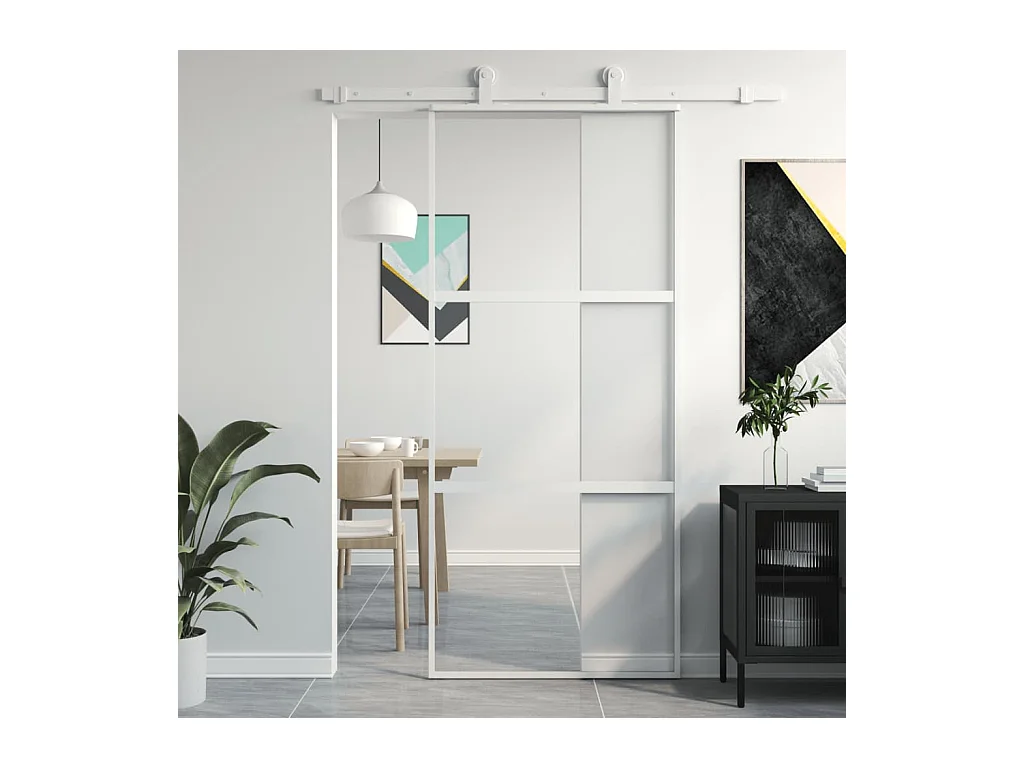 Porte coulissante blanc 90x205 cm verre trempé aluminium