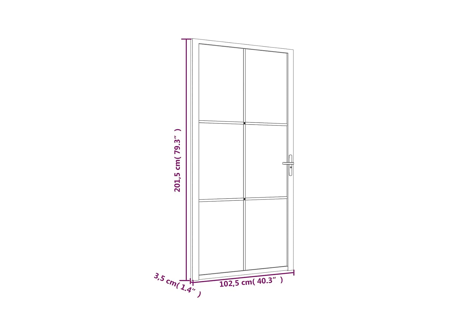 Innentür 102,5x201,5 cm Schwarz Mattglas und Aluminium