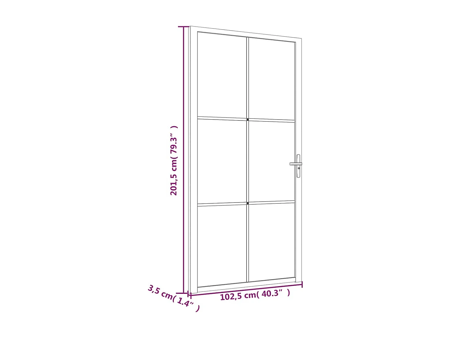 Porte intérieure 102,5x201,5 cm Noir Verre mat et aluminium