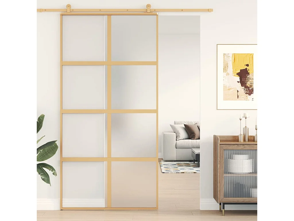 Puerta corredera dorada 102,5x205 cm cristal ESG esmerilado aluminio