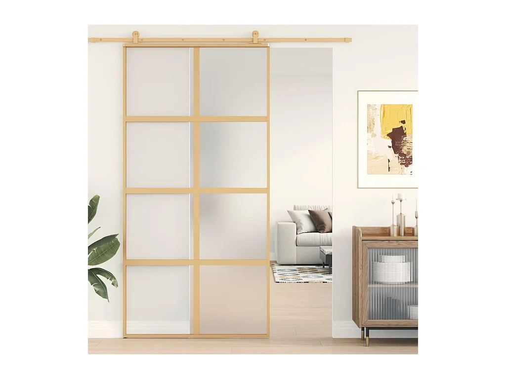 Porta scorrevole oro 102,5x205 cm alluminio vetro ESG satinato
