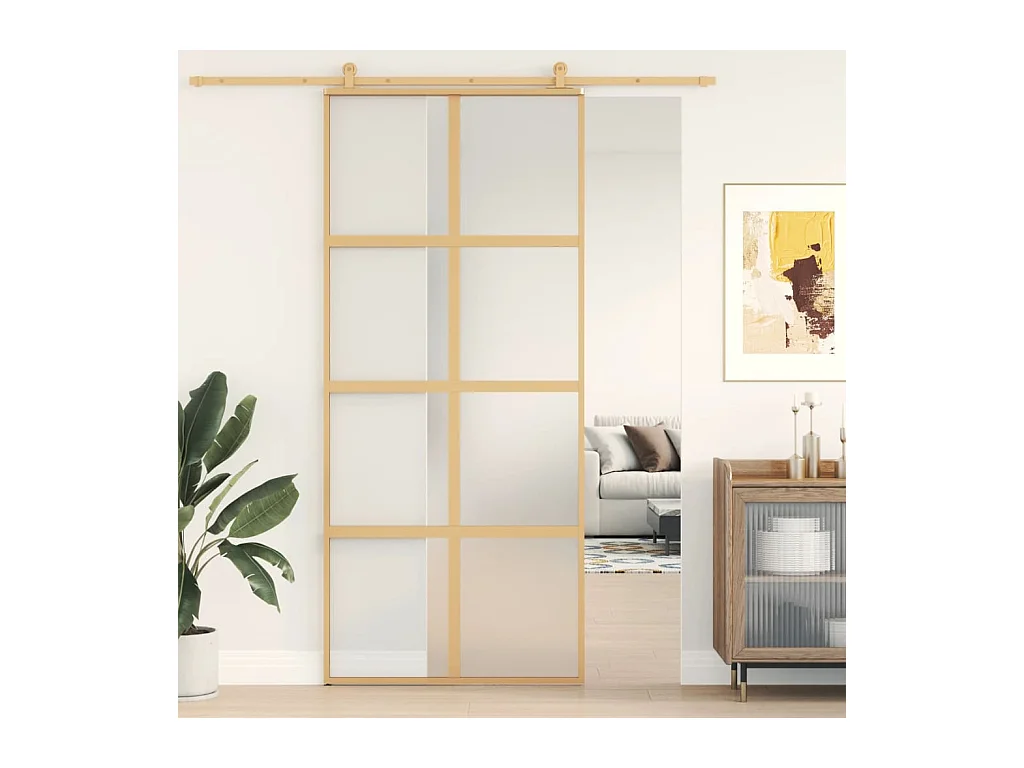 Porta scorrevole Golden 90x205 cm vetro ESG satinato e alluminio