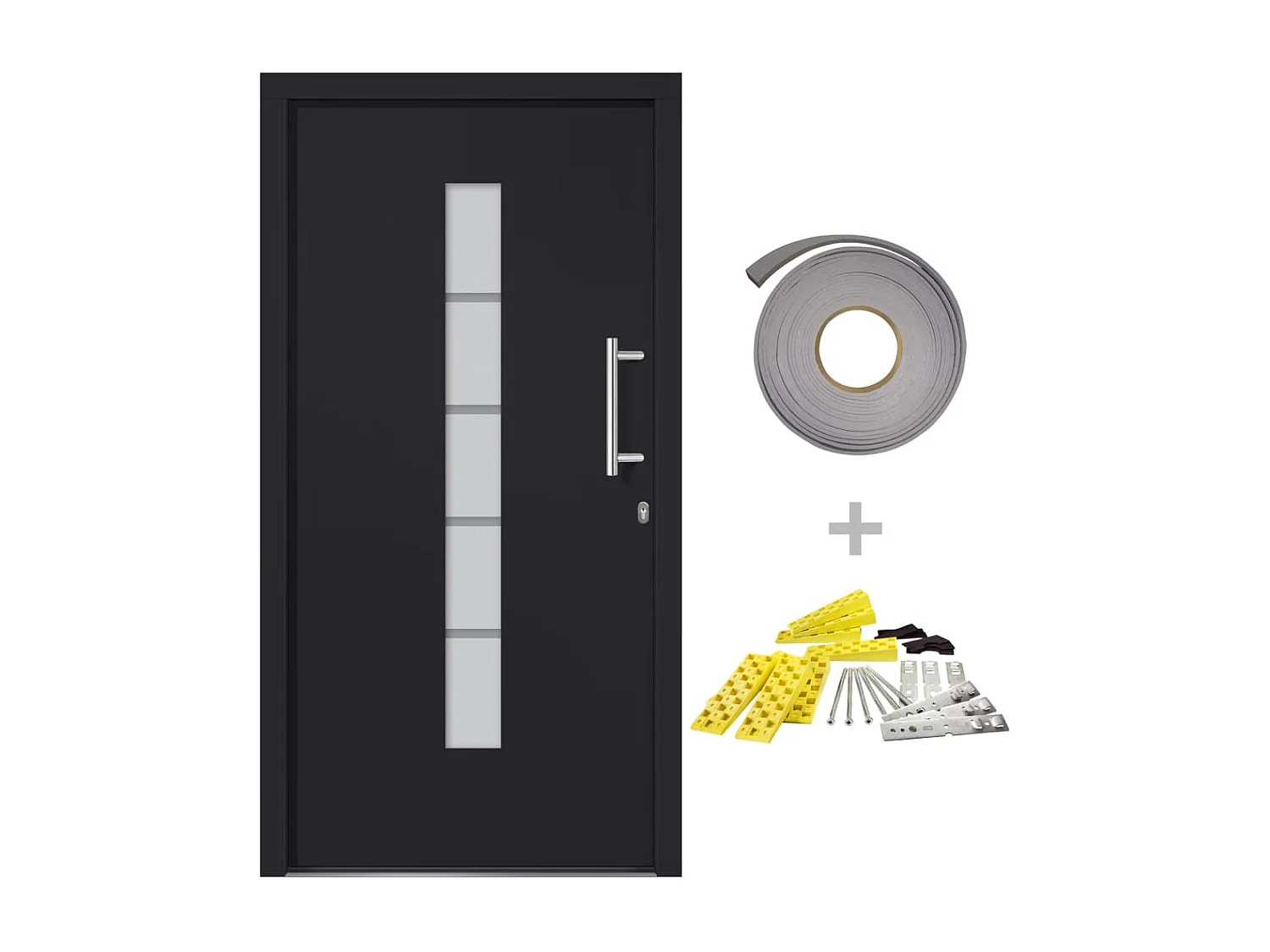 Porta d'ingresso Alluminio e PVC Antracite 110x210 cm