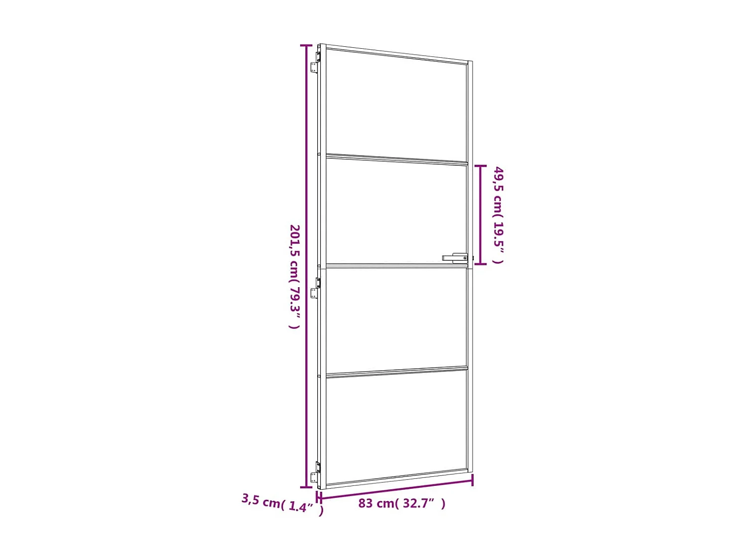 Porte intérieure mince doré 83x201,5 cm verre trempé aluminium