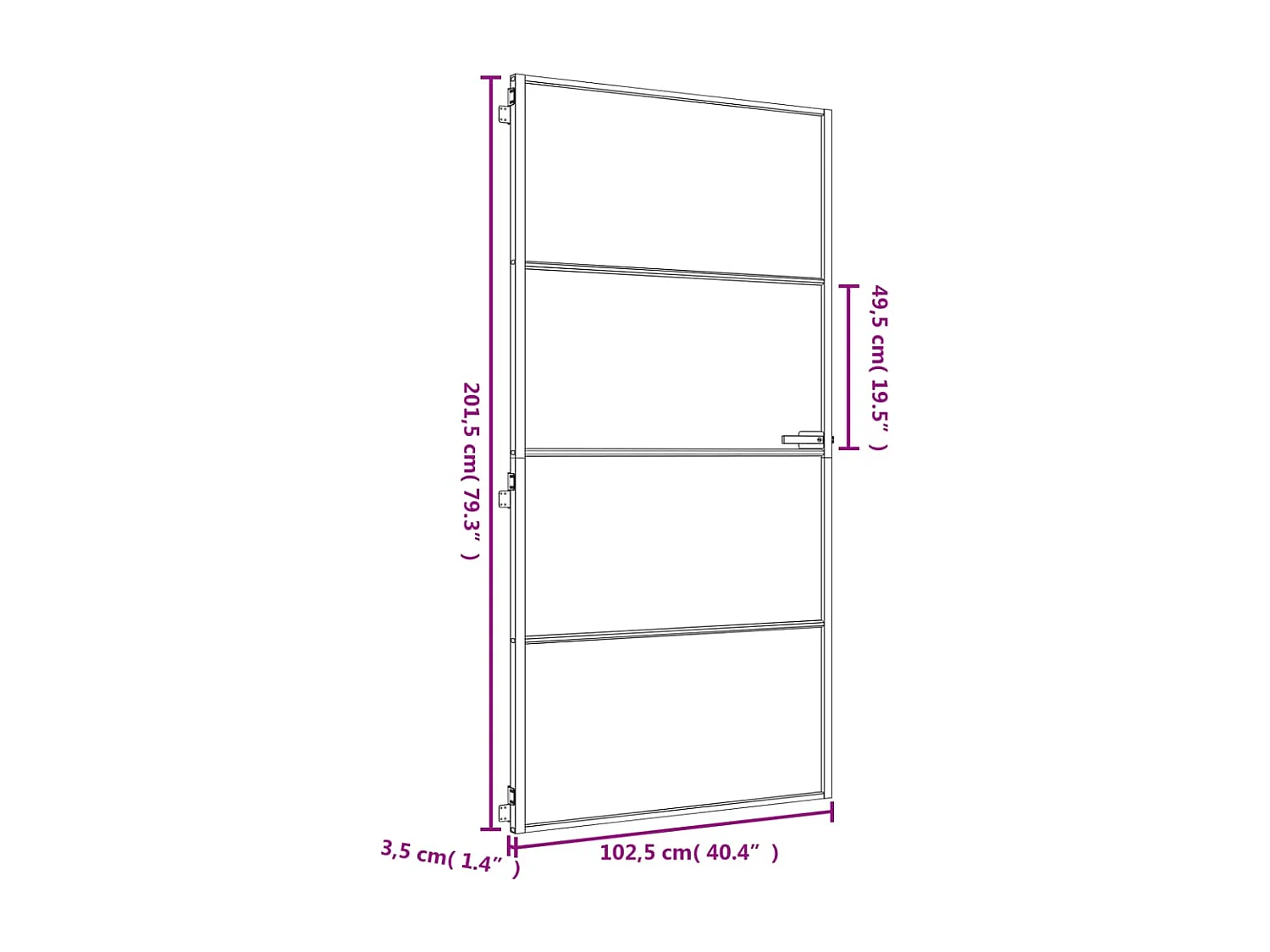 Porte intérieure mince doré verre trempé aluminium
