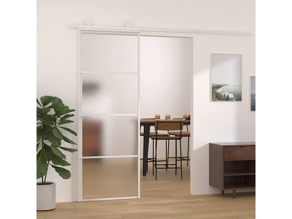 Schuifdeur Mat ESG glas en aluminium 76x205 cm Wit