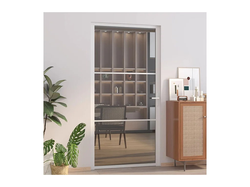 Innentür 102,5x201,5 cm Weißes ESG-Glas und Aluminium