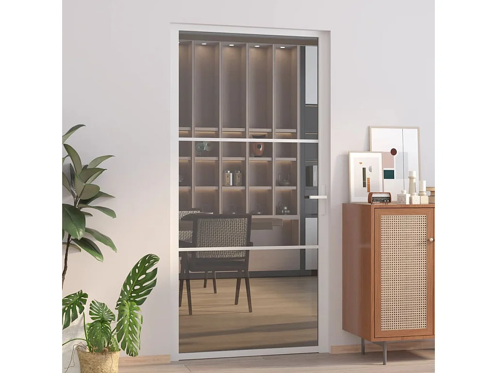 Porta interior 102,5x201,5 cm Vidro ESG branco e alumínio