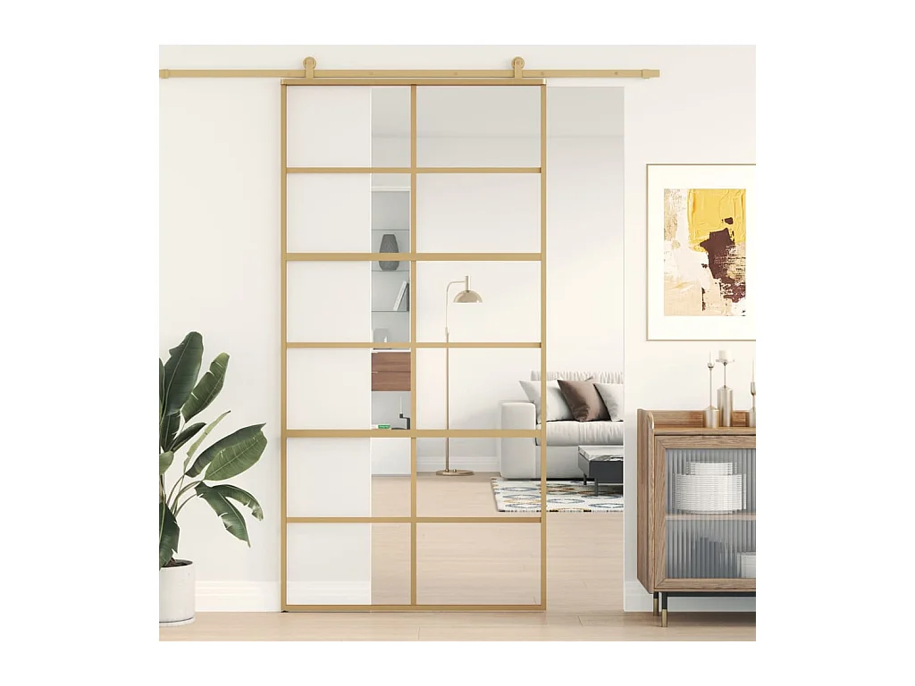Porte coulissante doré 102,5x205cm verre ESG clair et aluminium