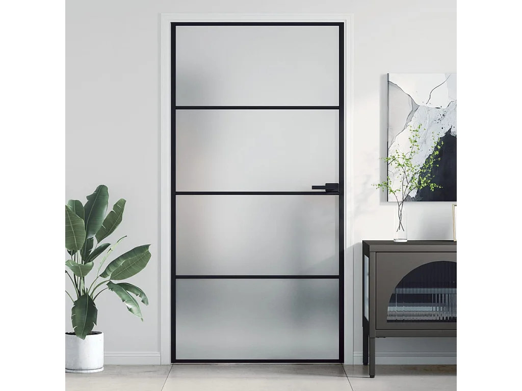 Porte intérieure mince noir verre trempé aluminium
