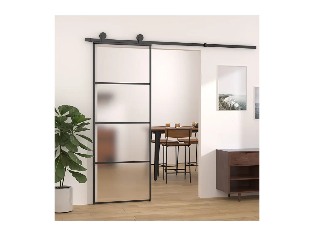 Porta scorrevole Vetro ESG satinato e alluminio 76x205 cm Nero