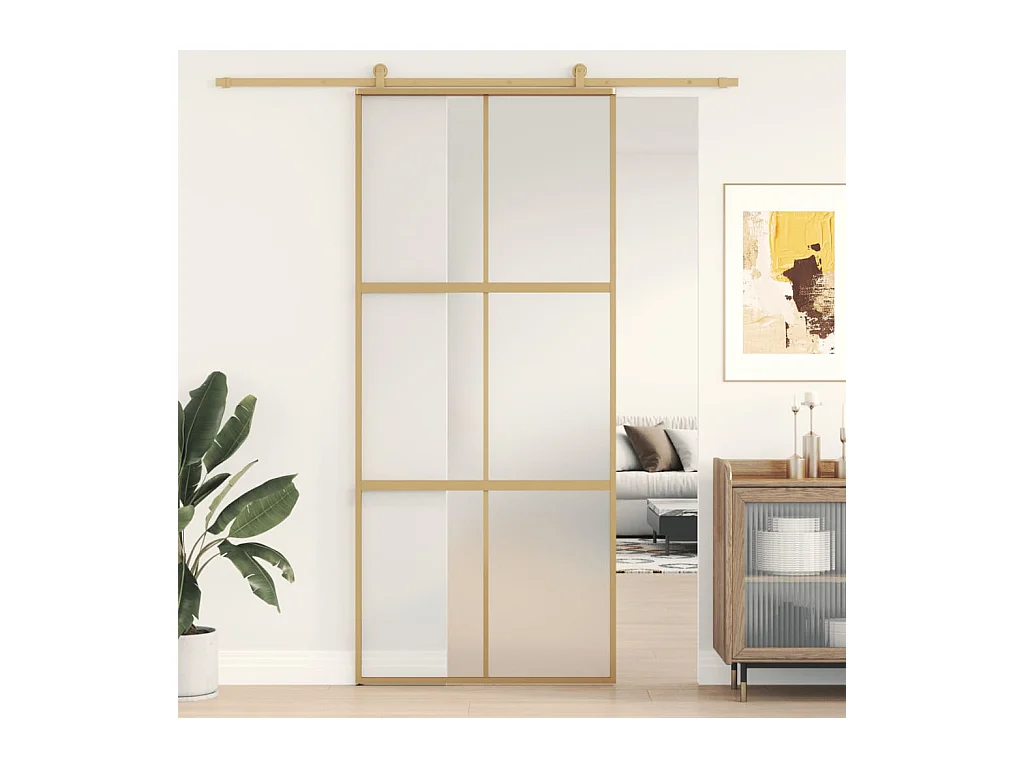 Goldene Schiebetür 90x205 cm, satiniertes ESG-Glas und Aluminium