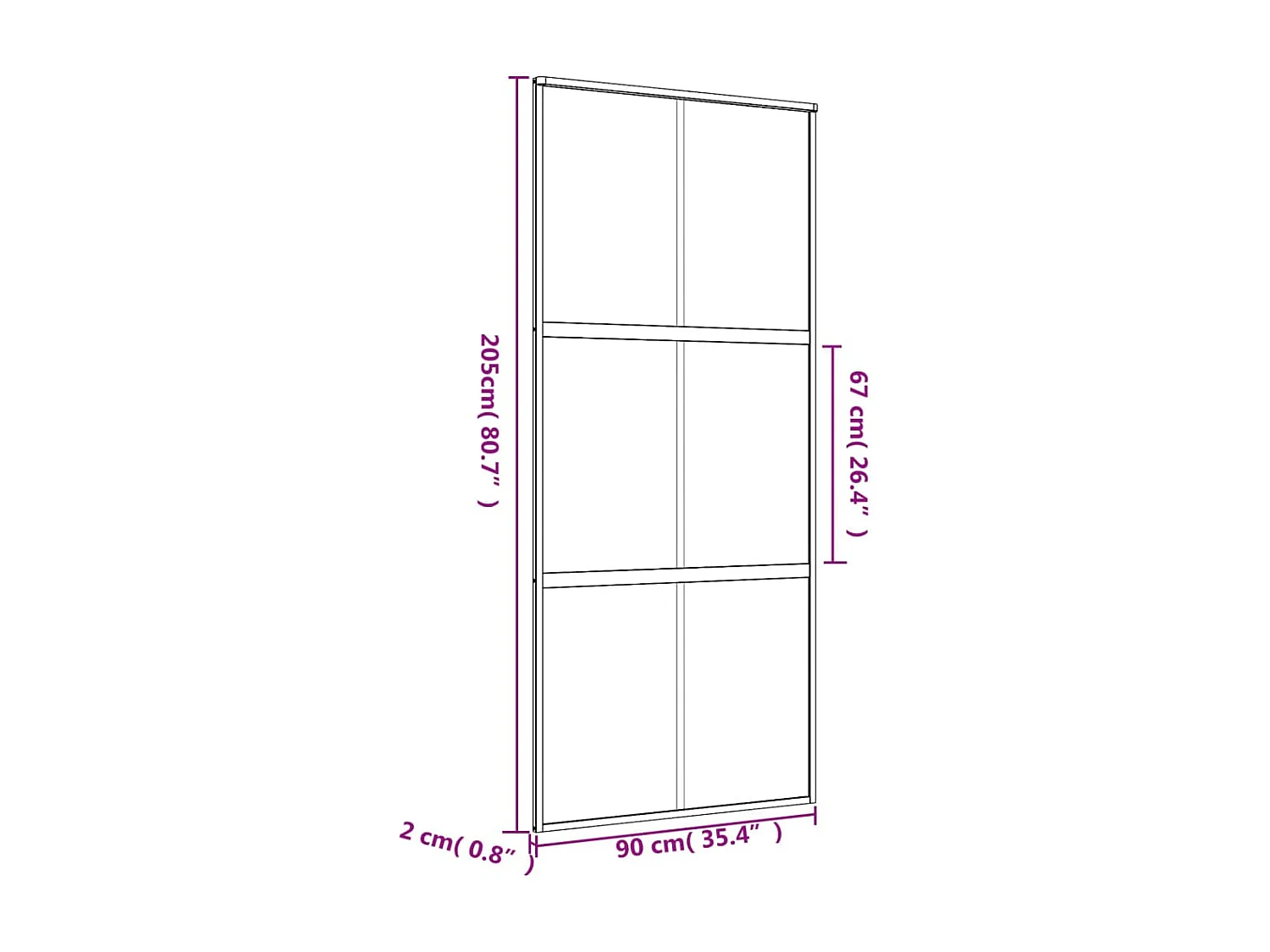 Porte coulissante doré 90x205 cm verre ESG dépoli et aluminium
