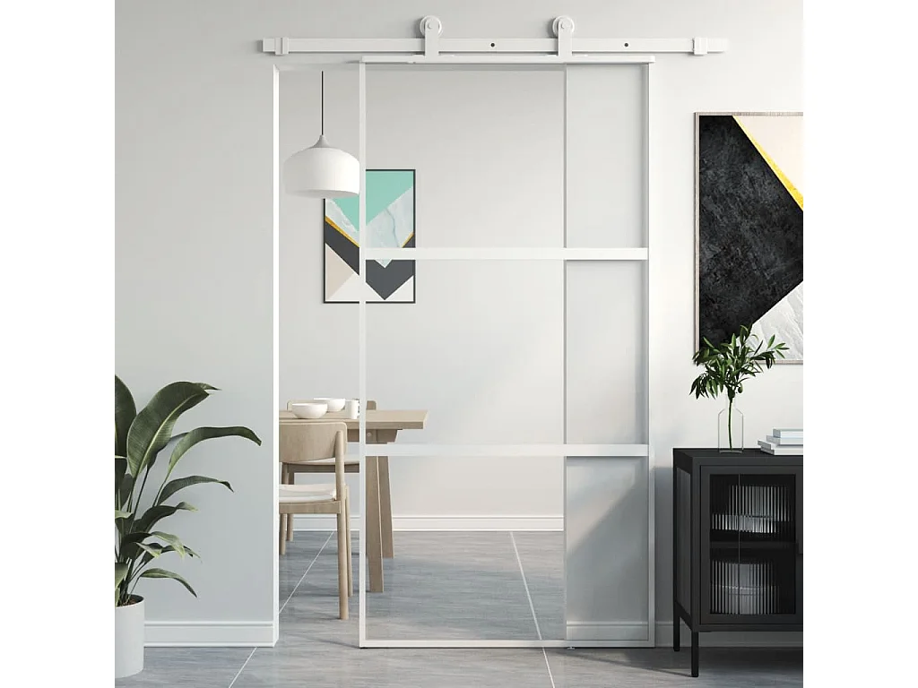 Weiße Schiebetür 102,5 x 205 cm, gehärtetes Aluminiumglas