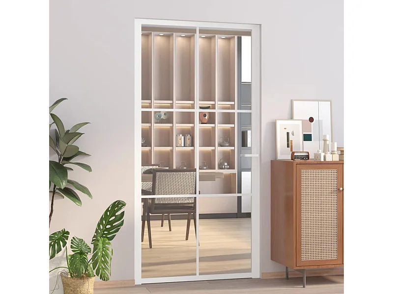 Puerta interior 102,5x201,5 cm Cristal ESG blanco y aluminio