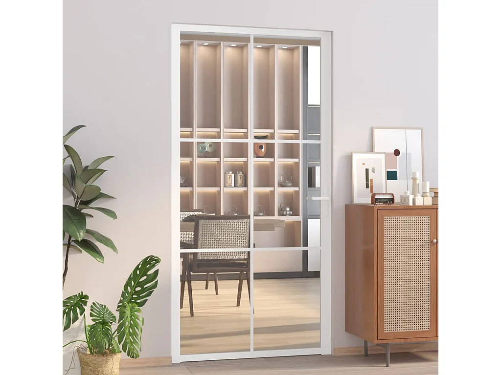 Puerta interior 102,5x201,5 cm Cristal ESG blanco y aluminio