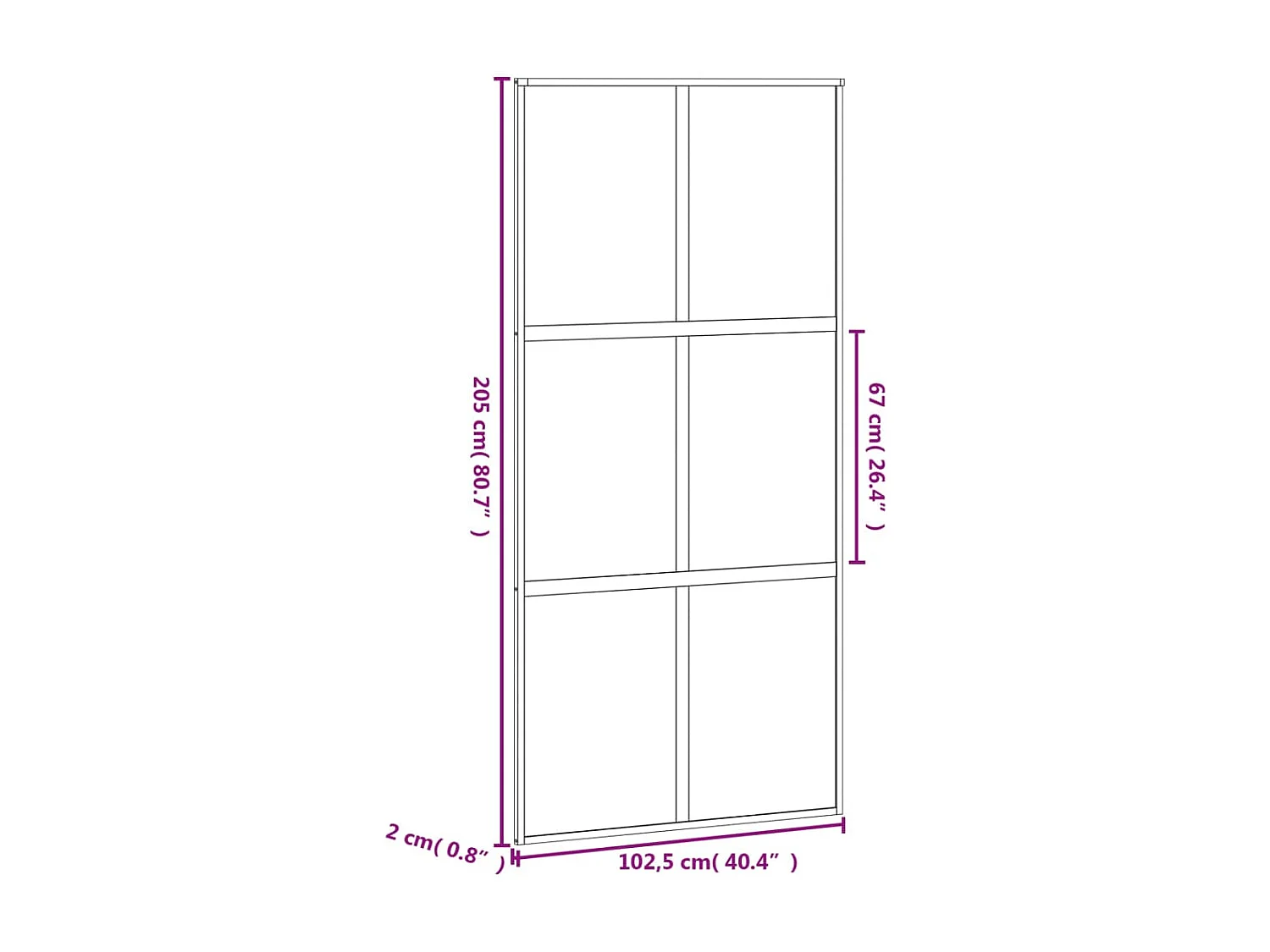 Schwarze Schiebetür 102,5 x 205 cm aus gehärtetem Aluminiumglas