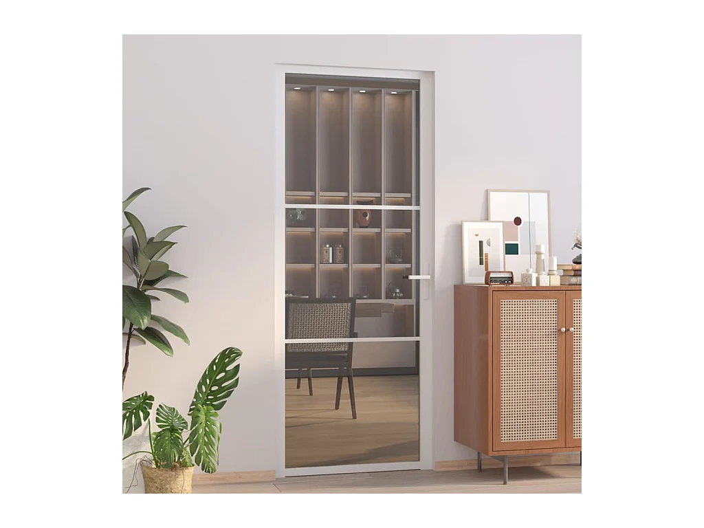 Porta da interno 83x201,5 cm Vetro ESG bianco e alluminio