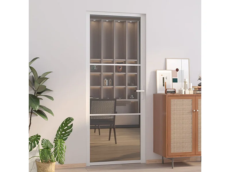 Porte intérieure 83x201,5 cm Blanc Verre ESG et aluminium