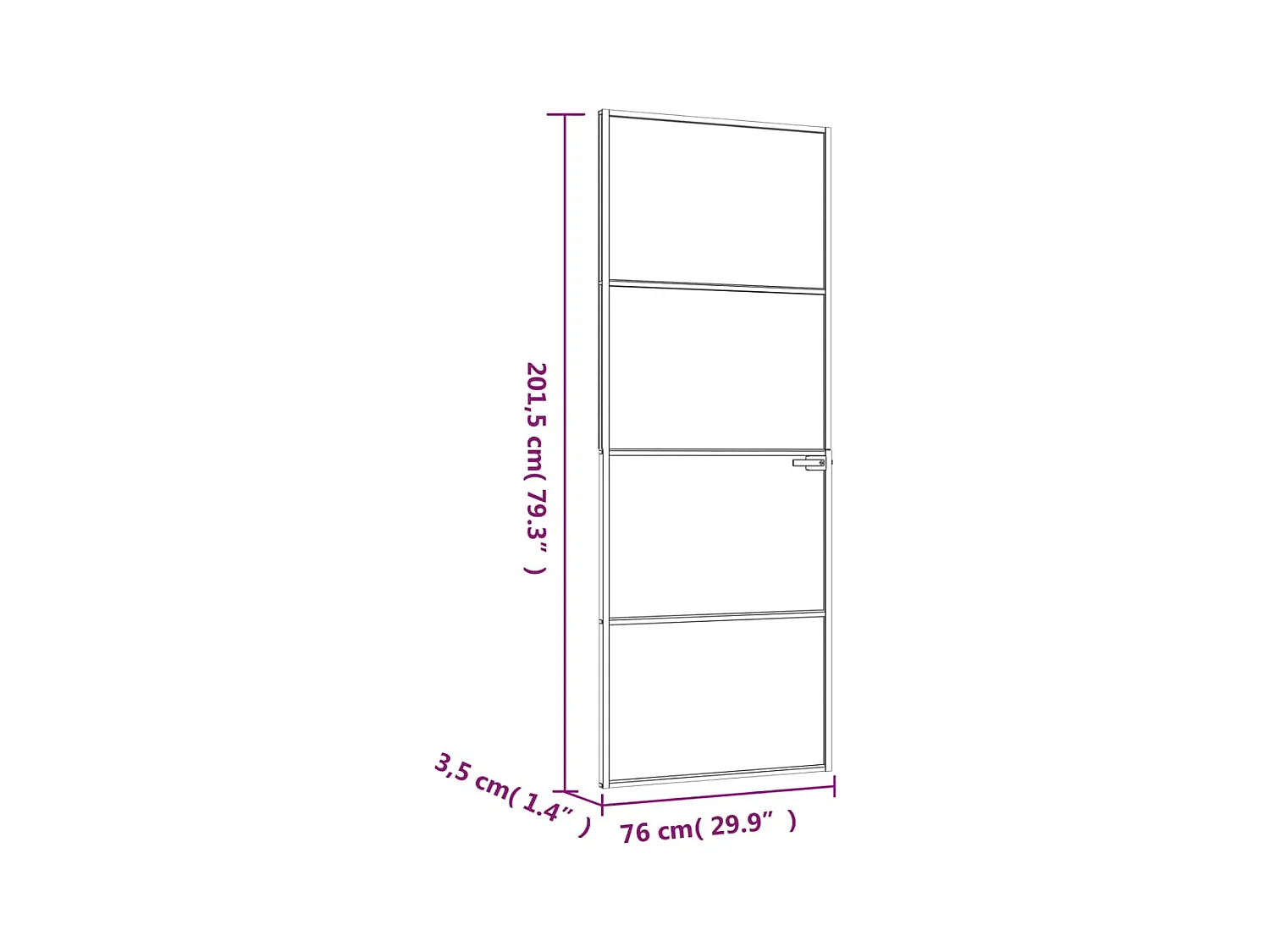Innentür Schwarz 76x201,5 cm Gehärtetes dünnes Aluminiumglas