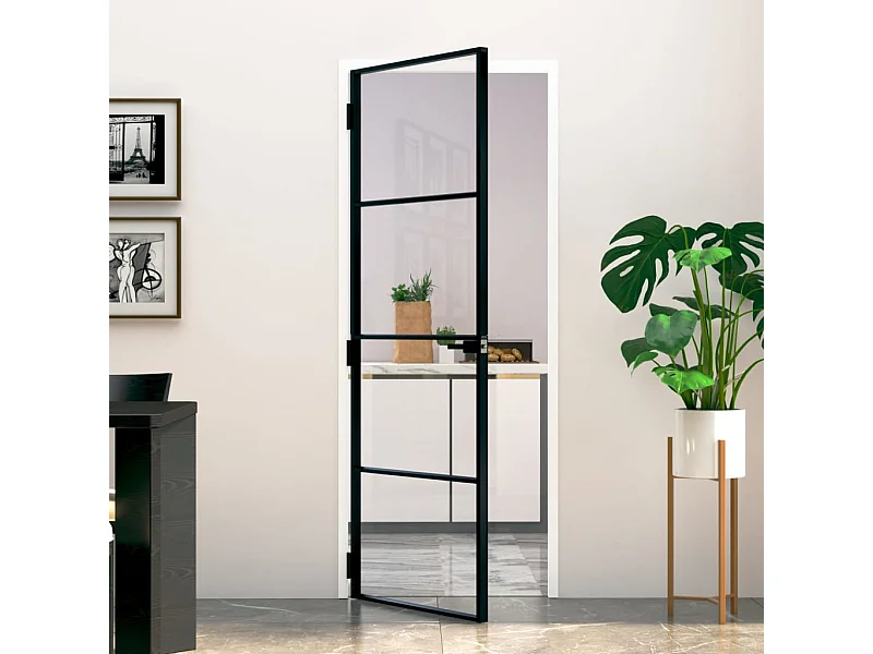 Innentür Schwarz 76x201,5 cm Gehärtetes dünnes Aluminiumglas