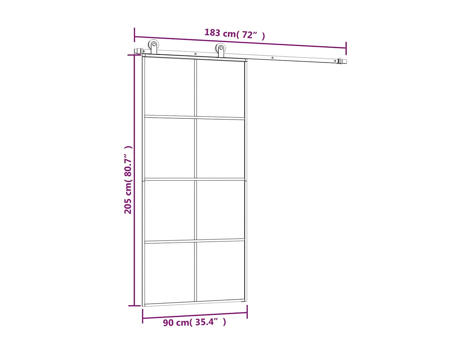 Porta scorrevole con kit ferramenta 90x205 cm vetro ESG