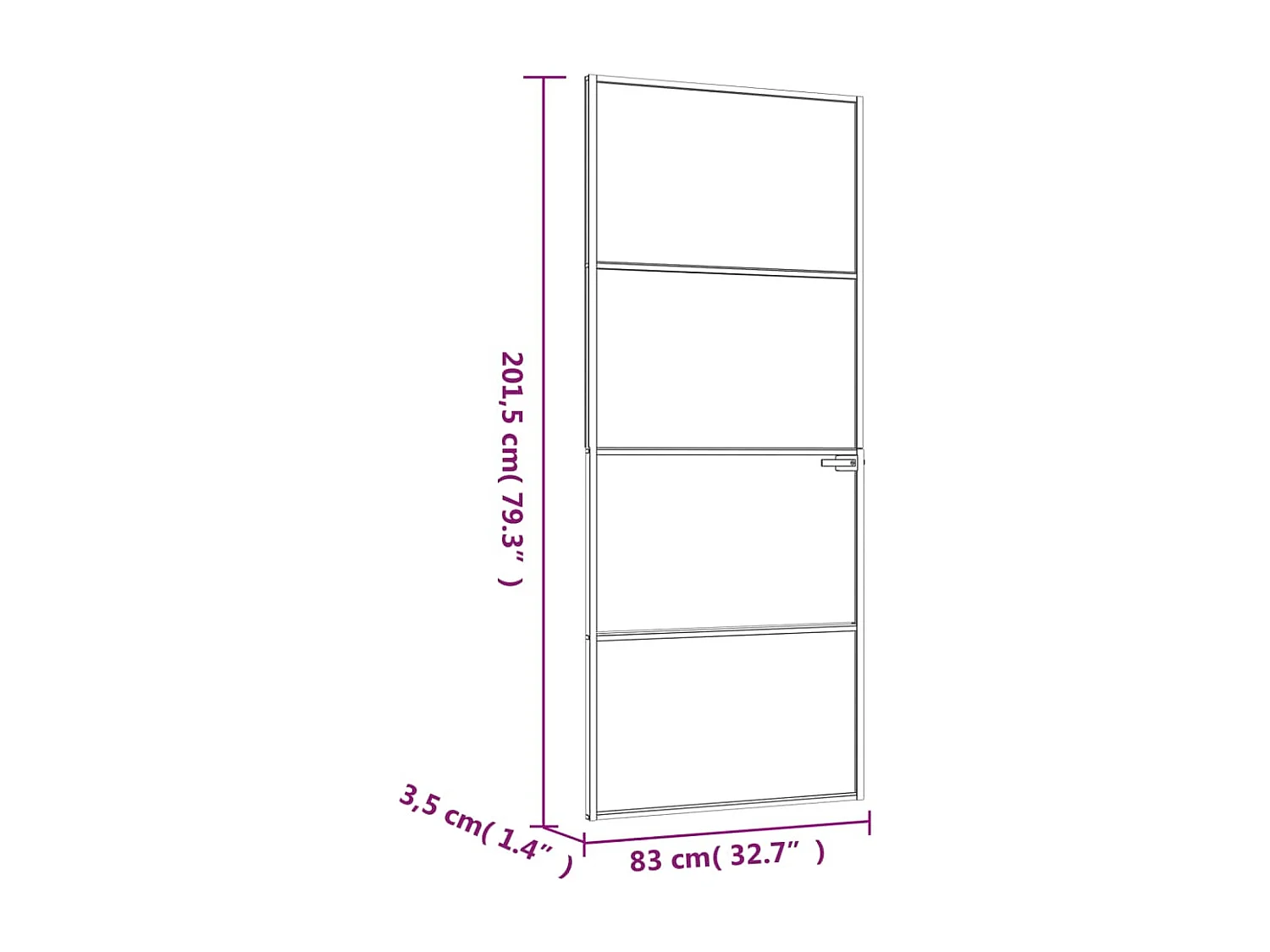 Porta da interno Nera 83x201,5 cm Vetro sottile alluminio temperato