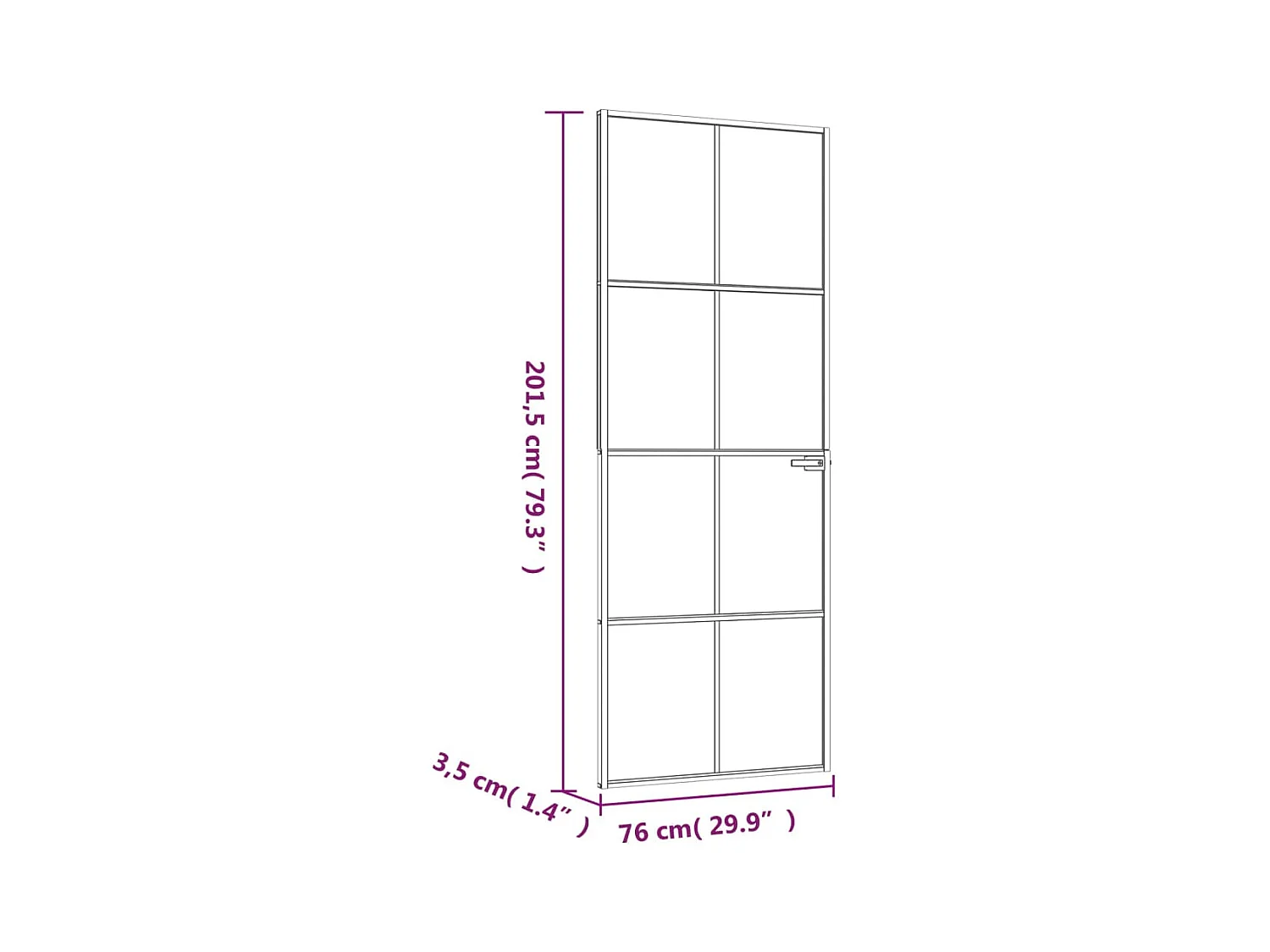 Puerta interior Negro 76x201,5 cm Vidrio fino aluminio templado
