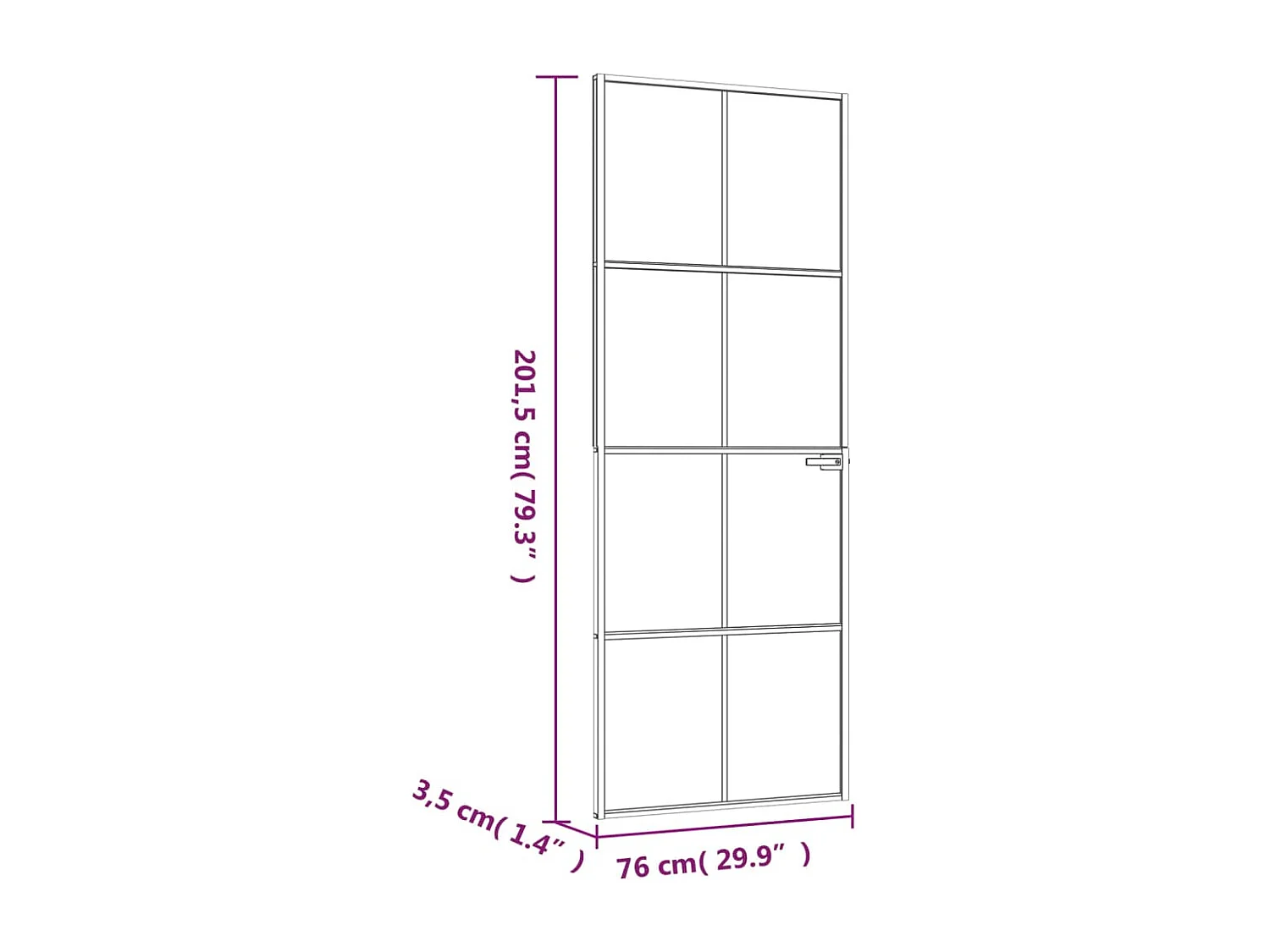 Porte d'intérieur Noir 76x201,5 cm Trempé verre aluminium fin