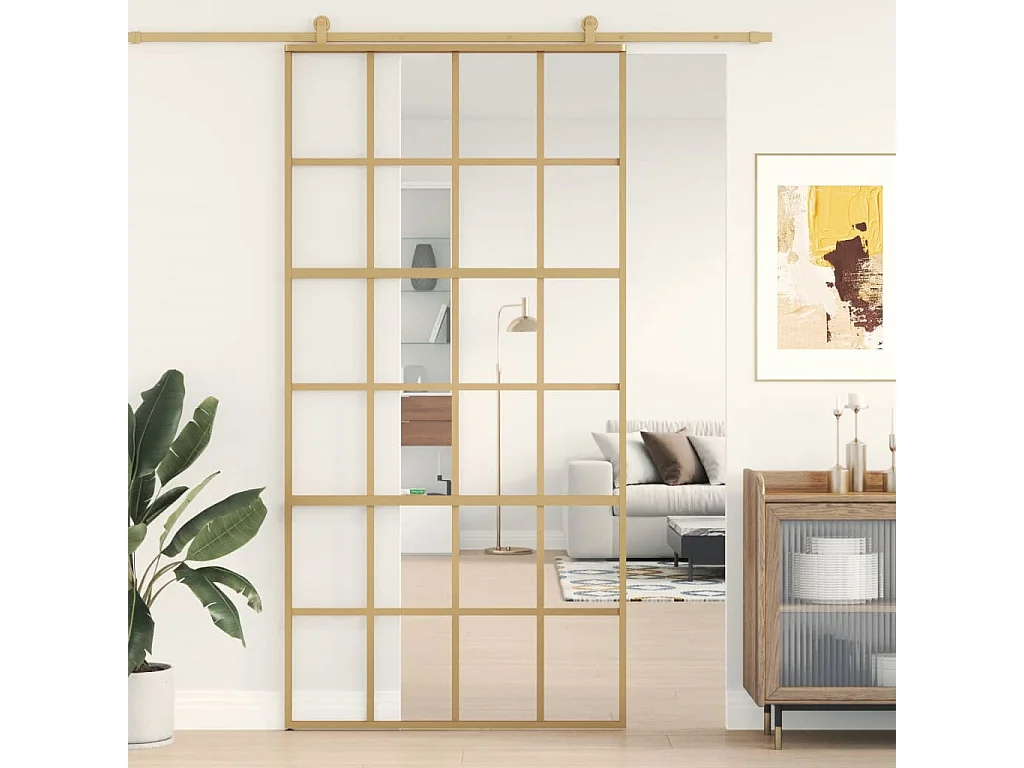 Porta scorrevole Golden 102,5x205 cm vetro ESG trasparente e alluminio