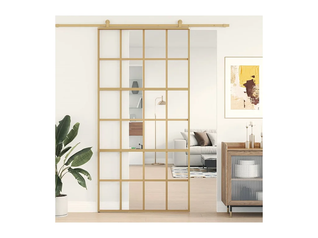 Puerta corredera dorada 102,5x205cm cristal ESG transparente y aluminio
